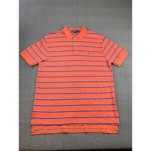Polo By Ralph Lauren Men's L‎ Orange Blue Striped Short Sleeve Polo Shirt